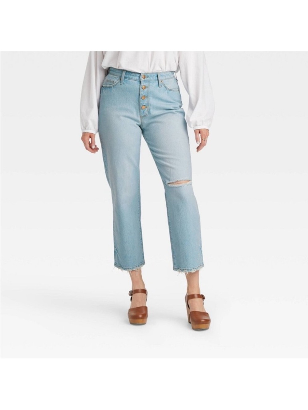 Universal Thread Light Blue High-Rise Cropped Button-Fly Jeans 0/25 SHORT